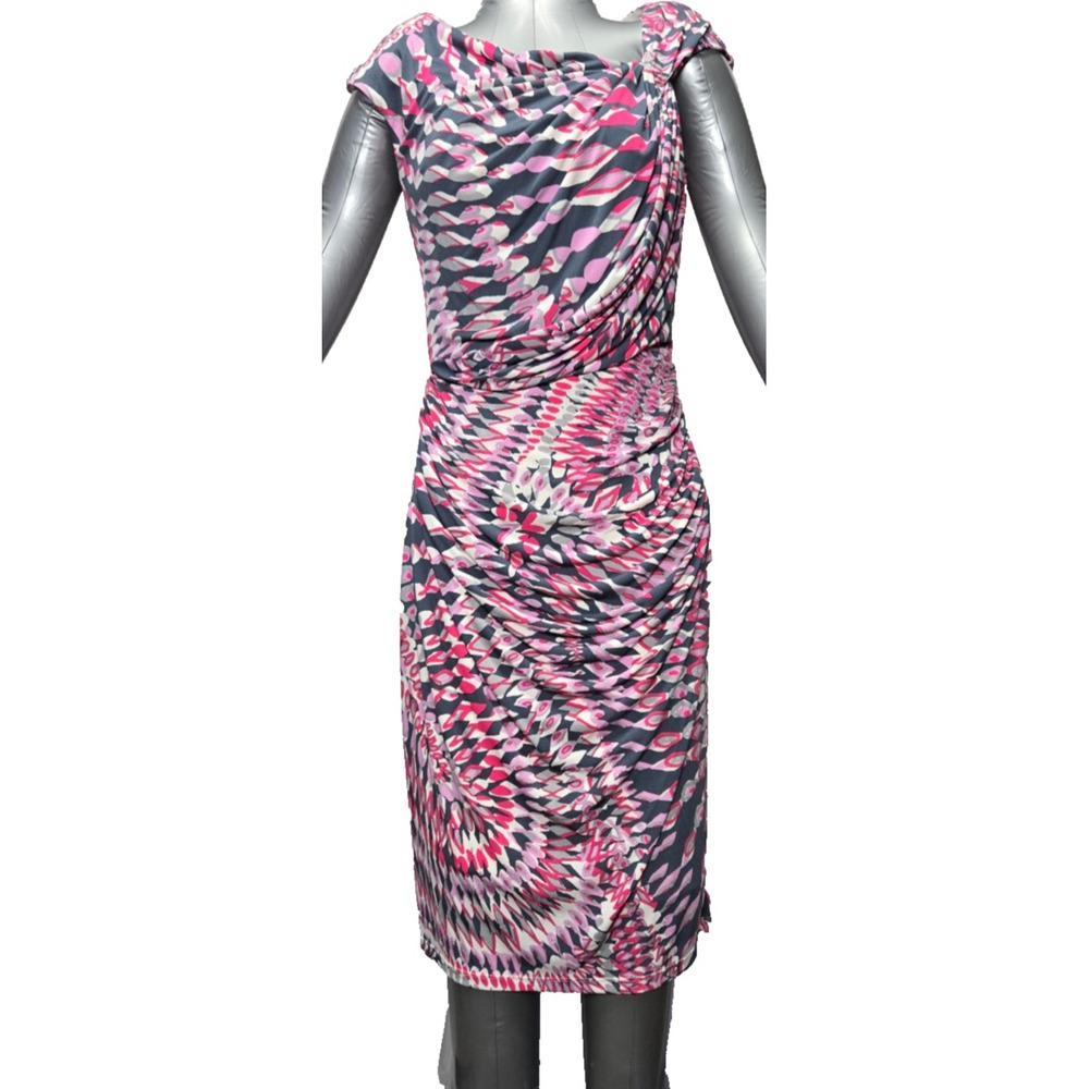 Maggy London Dress Sleeveless Runched Drape Retro style Pink Gray & White size 4